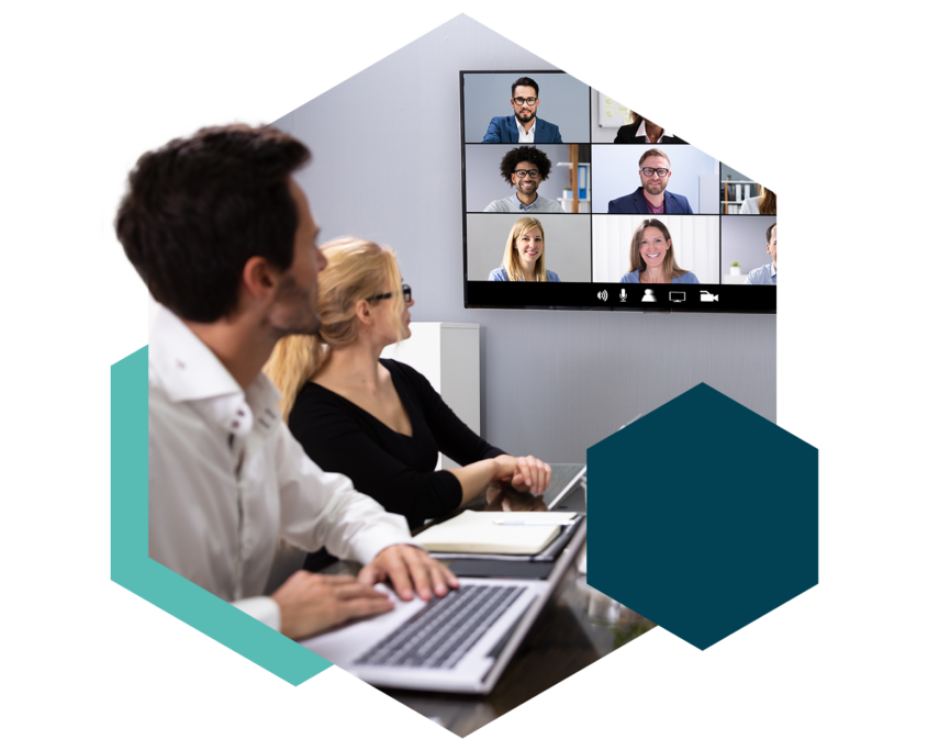 People in virtual meeting on computers